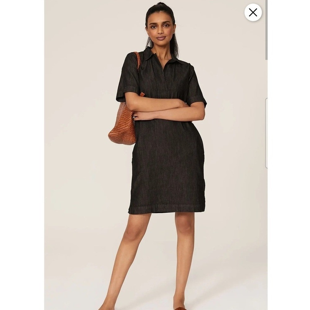 Lauren Ralph Lauren Black Label Denim Shift Dress Dark Wash V-Neck Pocket Medium